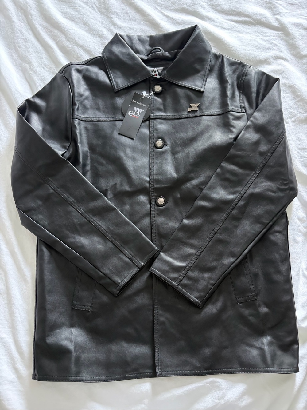 Collezioni Italia Men’s Italian Bikercore Black Faux Leather Button Jacket XL